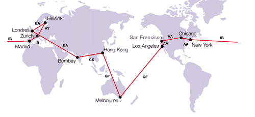 Itinéraires et tarifs de billets tour du monde